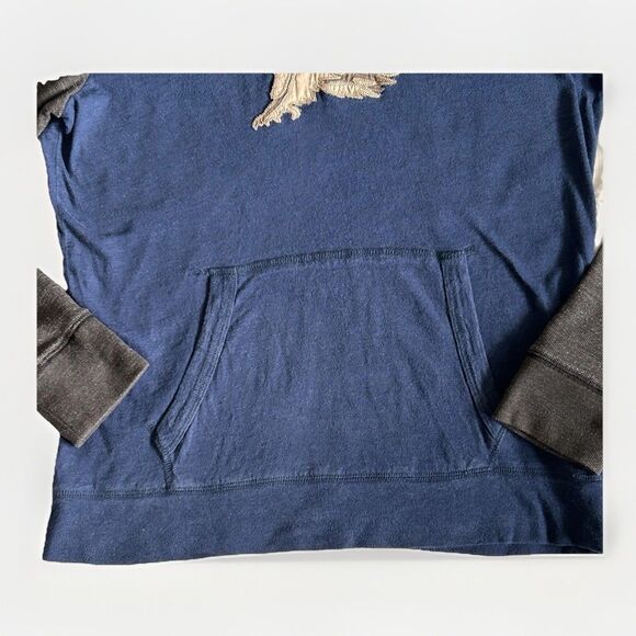 American Eagle Mens S Big Eagle Logo Thermal Long Sleeve Hoodie Henley Blue Gray - Picture 3 of 12